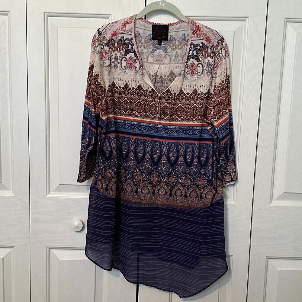 French Blue Brown and Blue multi-layer shirt size 1X